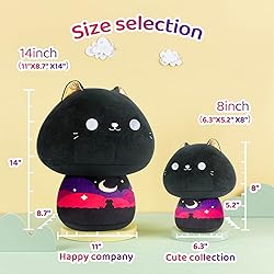 Mewaii 14 Inch Mushroom Plush, Kawaii Black Cat