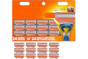 AMERZAM 24Pcs Premium Razor Blades for Men - 5-Layer Stainless Steel Refills Compatible with Fusion 5 Style Razors, Smooth Shaving Replacement Cartridges Value Pack