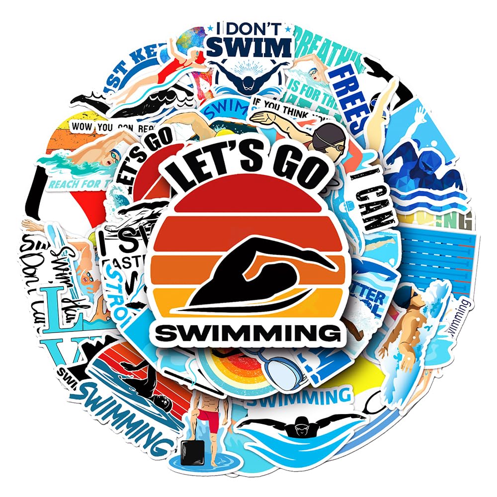 Classic Swimming Vinyl Stickers, 50 PCS Waterproof Graphic Icon Decals for Laptops, Scrapbooking, Journals, Notebooks, Water Bottles, Suitcases, Phones & DIY Decor — image 1