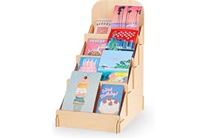 Luoyadee Greeting Card Display Stand, 4 Tier Retail Display Stand, Wooden Cardboard Card Display Stand, Portable Sticker Display Stand for Coasters, Bookmarks, Vendors, Craft Trade Shows