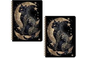 MQBMQB 2 PCs Gold Cat Spiral Notebook Pretty Cat Themed Gifts Journaling Notebooks Cats Aesthetic Design Gifts for Women Girls Note Book Writing Journal Hardcover Notebook Classroom Office Supplies