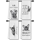CosxHabitat French Bulldog Bathroom Hand Towels, Hello Sweet Cheeks Bathroom Decor, Gifts for French Bulldog Lovers Decorative Hand Towels for Bath Room Washroom Restroom, 16x24 Inches Set of 4