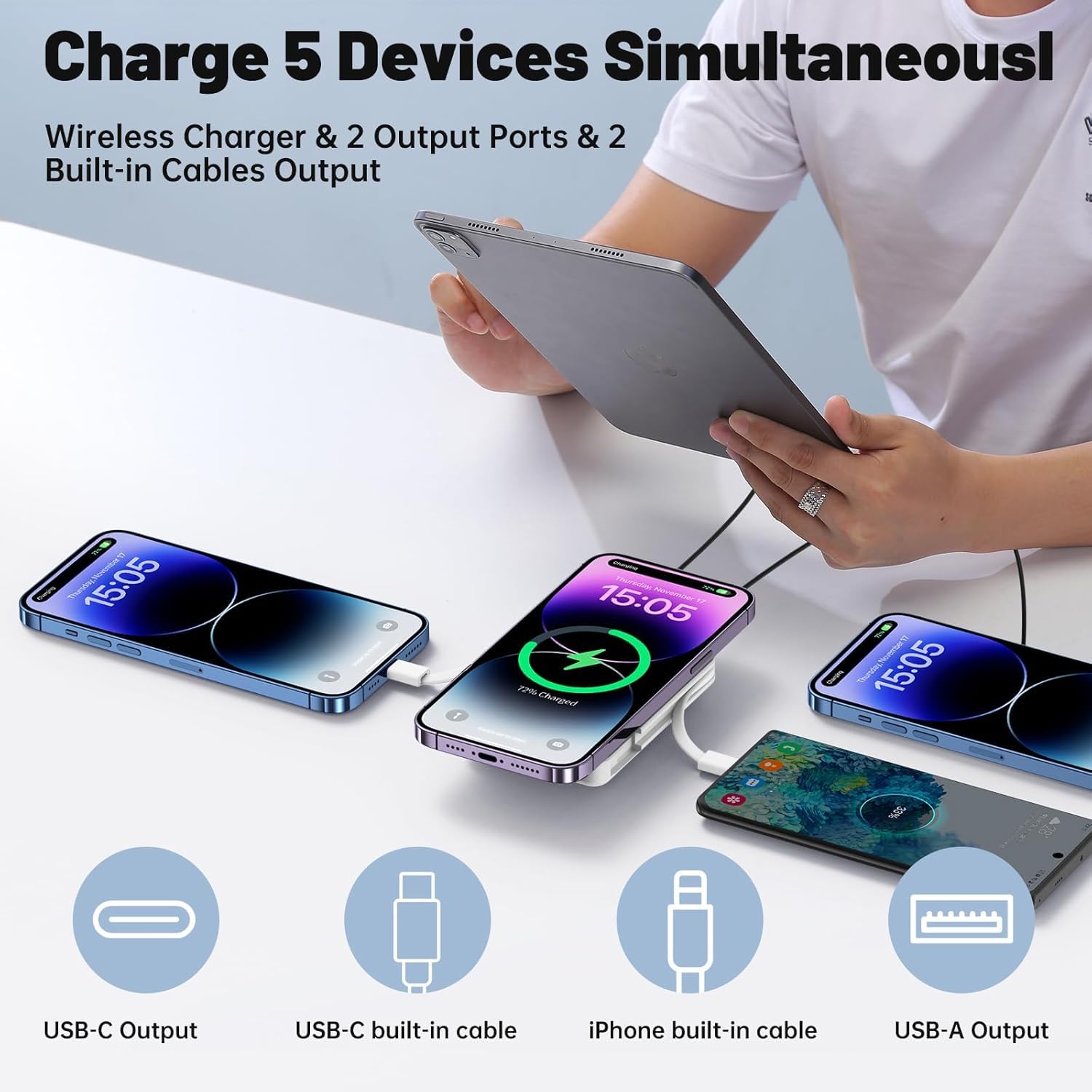 Yiisonger for Magsafe Battery Pack - 10000mAh Portable Charger for Mag-Safe 22.5W PD Fast Charging with Built-in Cables LED Display, Magnetic Power Bank for iPhone 16/15/14/13/12/Pro/Mini/Pro Max