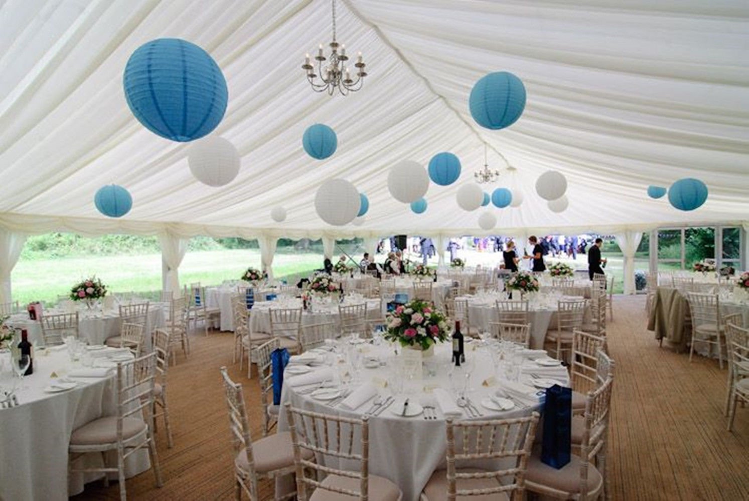 "A Liittle Tree" Mixed Size New Round Paper Lanterns Lamp Shade Wedding Birthday Party Events (White & Blue, 12(4 x 8" + 4 x 10" + 4 x 12"))