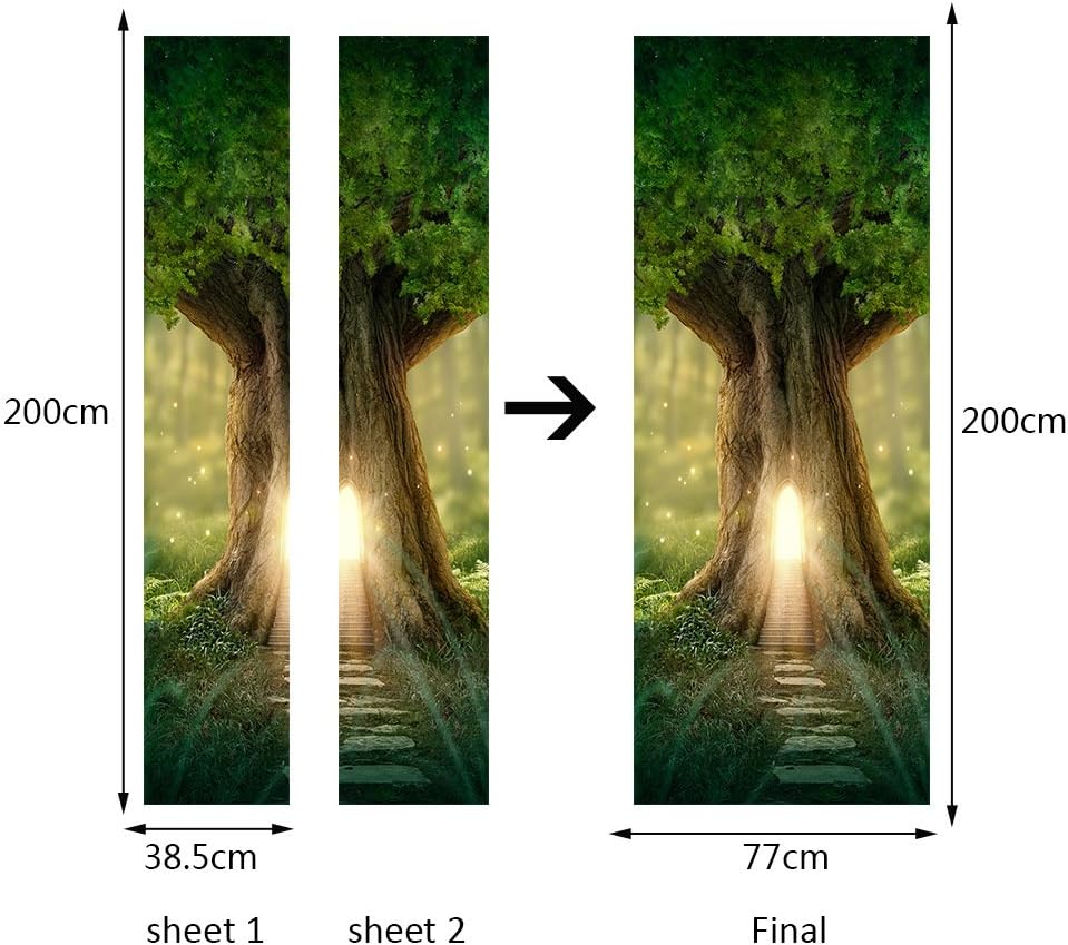 NANA SHENGJIAYI 3D Door Wall Mural Wallpaper Stickers Vinyl Removable Decals for Home 30.3" x 78.7"(77x200cm), 2 Pcs.（Fantasy Tree）: Home & Kitchen