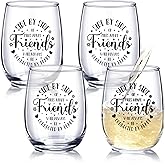 Irenare 4 Pcs 15 oz Friends Wine Glasses Set, Friend Friendship Gifts for Women Friends, Stemless Wine Glasses for Birthday Galentines Gift for Women, Sister, Mom, Grandma, Nana, Her