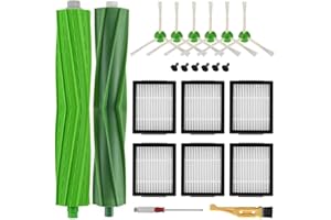 ANBOO Replacement Parts for iRobot Roomba i & j & e Series E5 E6 i7 i7+ i3 i3+ i4 i4+ i6 i6+ i8 i8+ j7 j7+/Plus Vacuum Cleaner, 1 Set of Rubber Brushes & 6 Vacuum Filters & 6 Side Brushes