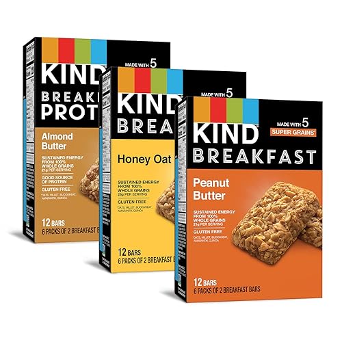 KIND Breakfast Bars, Variety Pack, Honey Oat, Almond Butter, Peanut Butter, Healthy Snacks, Gluten Free, 36 Count