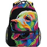 ALAZA Colorful Dog Print Golden Retriever Backpack Purse with Multiple Pockets Name Card Personalized Travel Laptop School Book Bag, Size M/16.9 inch