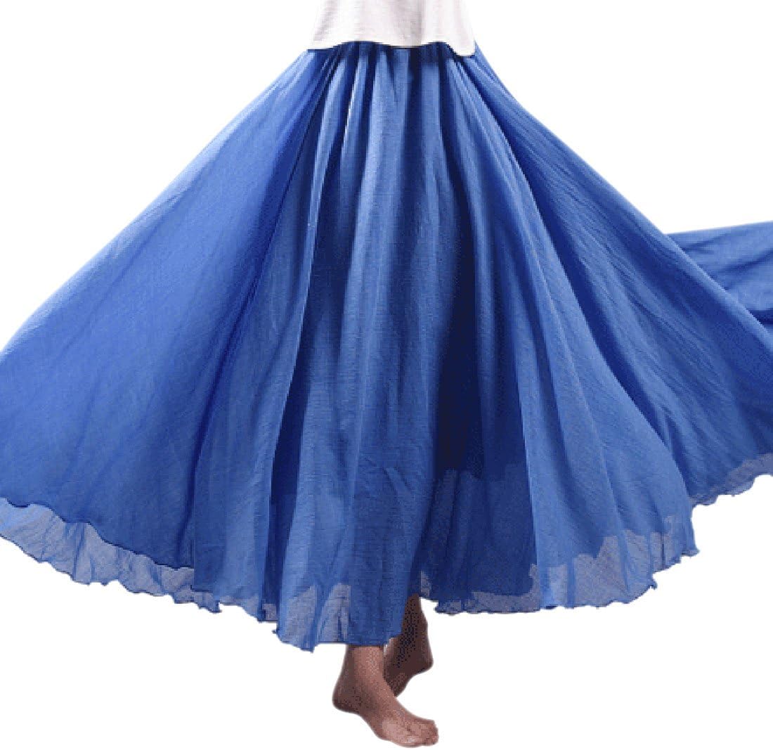 Women Bohemian Beach A-Line Dress Double Layer Elastic Waist Long Maxi Skirt