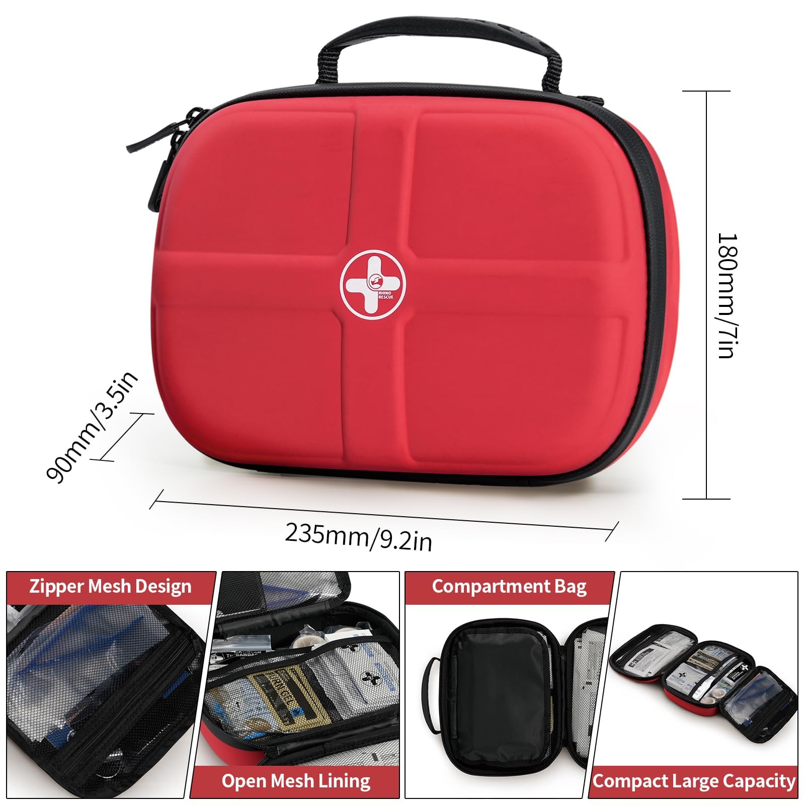 RHINO RESCUE 149 PCS Medium First Aid Kit, Water-Resistant Hard Case, Emergency Medical Supplies Bag for Camping, Hiking, Car, Travel, Home & Office