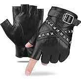 FIORETTO Mens Fingerless Leather Gloves – Half Finger Punk Style Sheepskin for Driving & Motorcycle – M16519