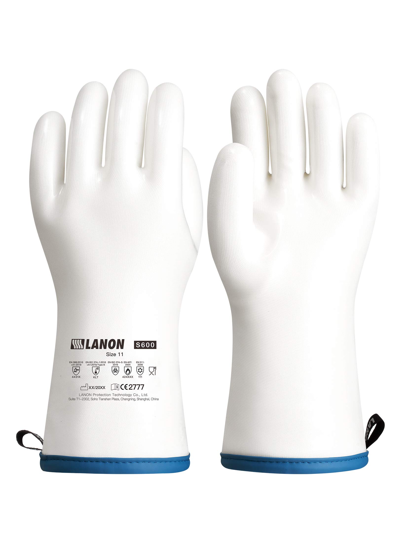 LANON Liquid Silicone Gloves, Heat Resistant Oven Gloves with Fingers, Food Grade, Waterproof, BBQ, Baking, Cooking Mitts, White, XXL