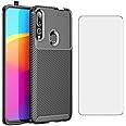 Phone Case for Huawei Y9 Prime 2019 with Tempered Glass Screen Protector Cover and Cell Accessories Slim Thin Rugged Soft TPU Silicone Carbon Fiber Hawaii Enjoy 10 Plus Cases Women Girl Men Boys Black