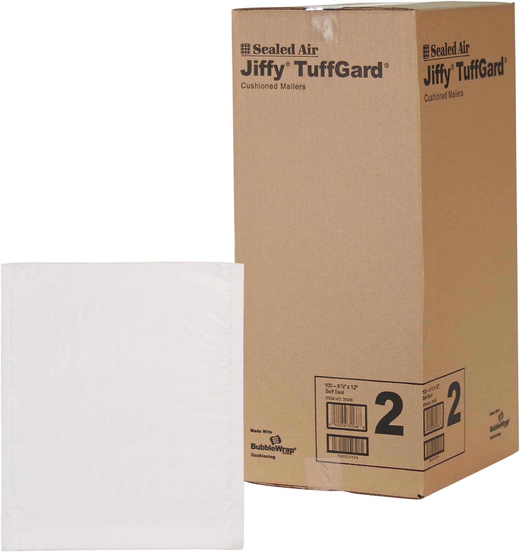 Sealed Air Jiffy TuffGard Cushioned Shipping Mailing Envelope, Case of 100, Bubble Mailer Made with BubbleWrap, #2 - 8.5" x 12", White