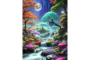 Suyaloo 5D Diamond Painting Kits for Adults - Moon Diamond Art Kits for Adults Kids Beginner,DIY Waterfall Landscape Full Drill Round Rhinestone for Home Wall Decor Gifts 11.8X15.7inch