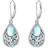 HPQQ Black Onyx Earrings 925 Sterling Silver Flower Insect Filigree Dangle Earrings Teardrop Onyx Jewelry Birthday Gifts for Women