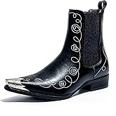 POTENCE STAR Men's Chelsea Boots with Floral Jacquard Fabric and Silver Toe Cap Slip On Dress Boots for Stage, Party, Fashion, Casual, Stylish Shoes