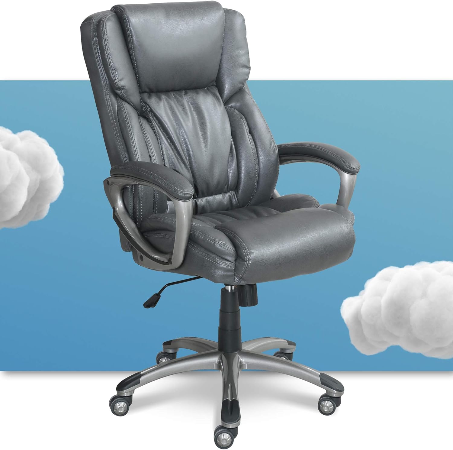 Amazon Com Serta Executive Office Adjustable Ergonomic Computer Chair With Layered Body Pillows Waterfall Seat Edge Bonded Leather Gray Furniture Decor