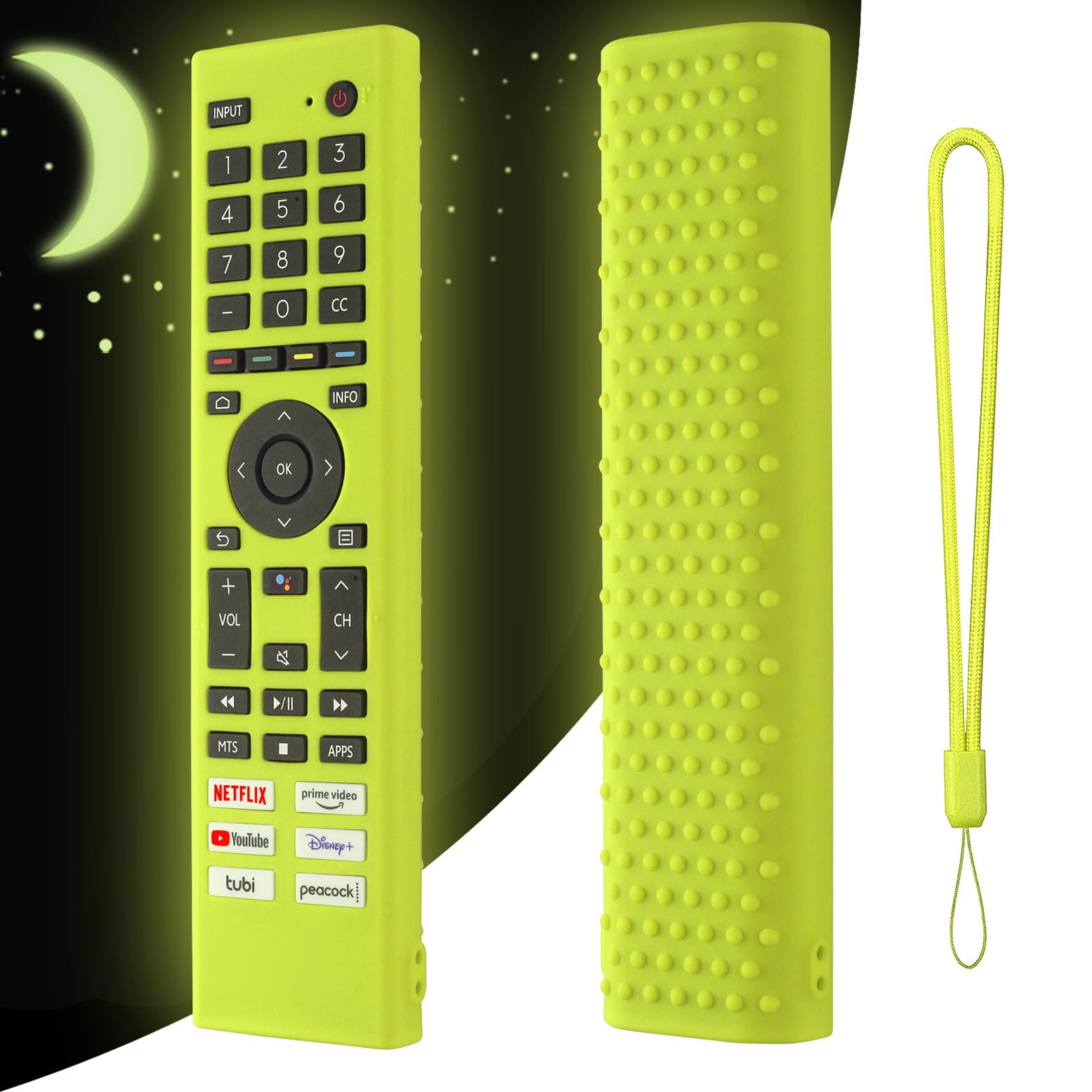 Silicone Remote Cover for Hisense ERF3C80H,ERF3E80H,ERF3B80H,ERF3D80H Remote Control Protective Case Cover Shockproof Sleeve with Lanyard (Glow green)