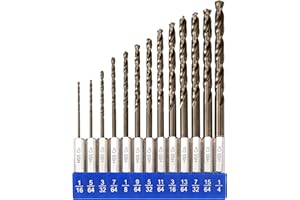 Sinyeenglon Cobalt Drill Bit Set for Hardened Metal and Stainless Steel, 13Pcs 1/16" -1/4" M35 HSS Hex Shank Impact Drill Bit