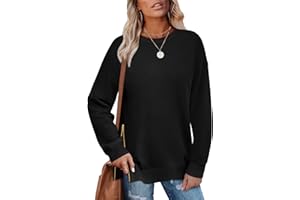 WIHOLL Women's Oversized Sweatshirt Crewneck Tunic Tops Side Zipper Lightweight Pollover Sweater 2024 Fashion