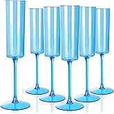 YOUBET 24 Pack Blue Champagne Flutes Plastic - 6 Oz Clear Blue Champagne Glasses - Disposable Plastic Wine Toasting Glasses for Party Birthday Anniversary Wedding & Celebrations