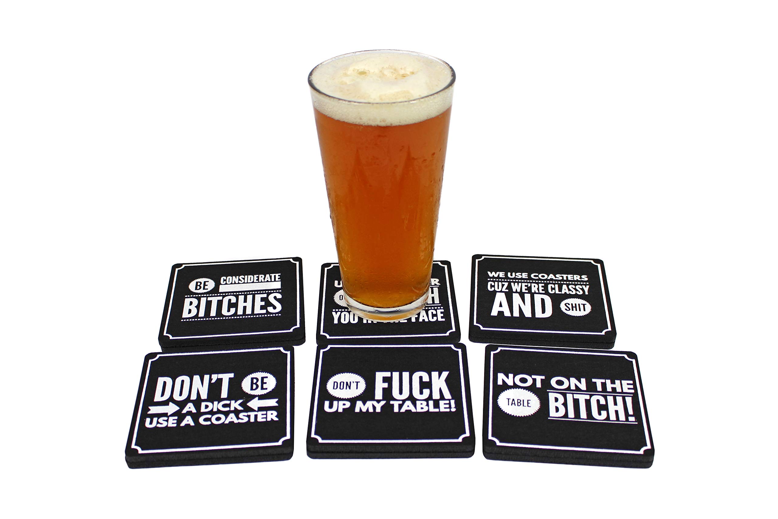 Summit One Funny Coasters for Drinks, Set of 10 (4 x 4 Inch, 5mm Thick) Premium Absorbent Felt Drink Coasters with Hilarious Quotes - Home Decor Gag Gifts for Women, Men - With Coaster Holder