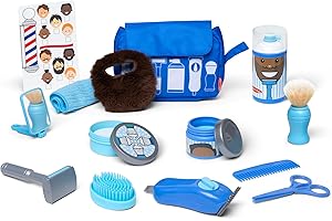 Melissa & Doug Barber Shop Pretend Play Set with Shaving Toys for Boys and Girls Ages 3+Wearable Beard and Shave Accessories 
