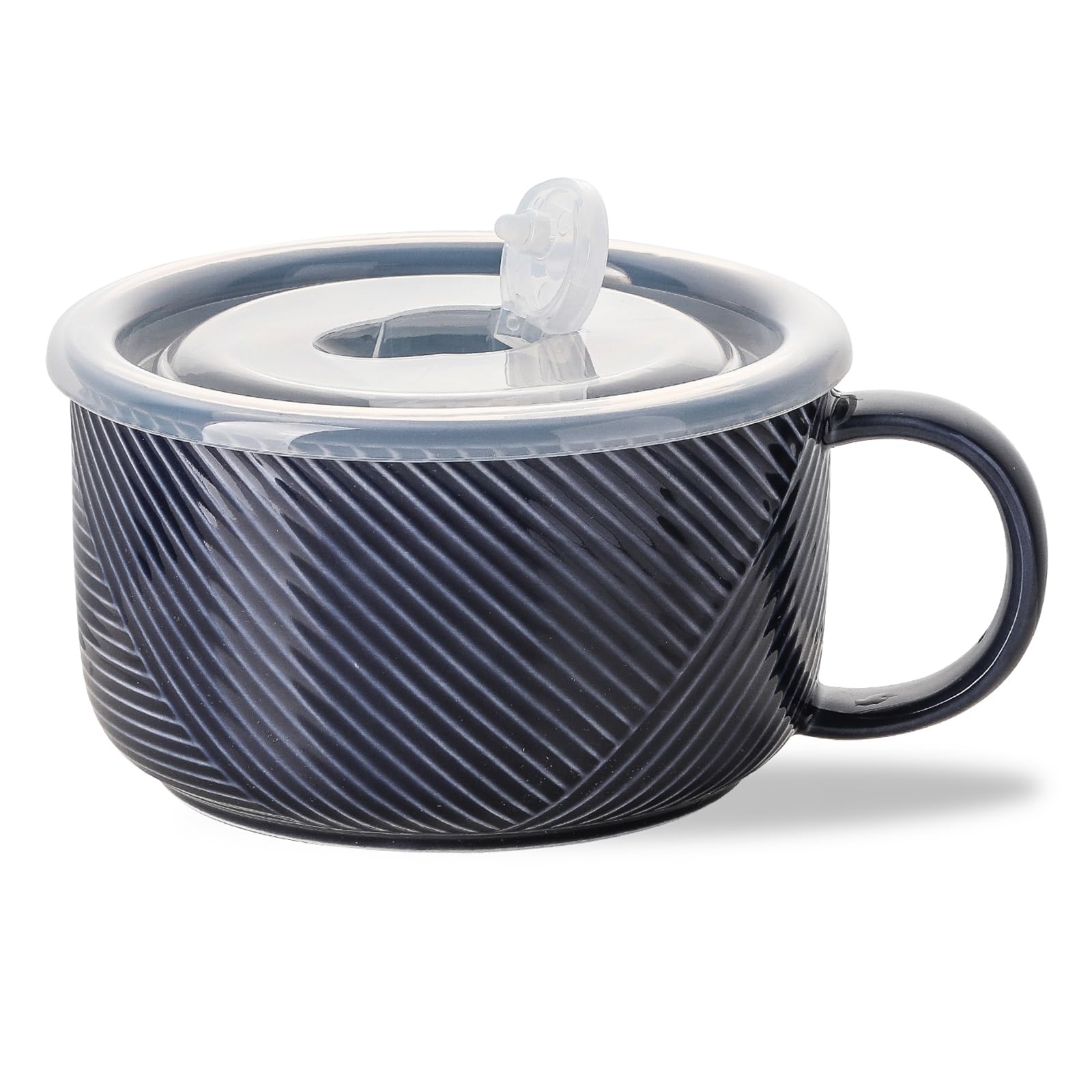 Photo 1 of Adewnest Oversized Soup Bowl with Handle: 38 oz Ceramic Soup Mug with Lid - Microwave Safe Jumbo Food Storage Container for Ramen Cereal Breakfast Meal Prep Office Lunch Dorm Living - Navy 6 Inch