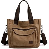 Sunshinejing Women's Canvas Tote Purse Shoulder Crossbody Bag Small Handbag Multi-pocket Top Handle Work Bags
