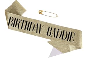 Birthday Baddie Sash, Glitter Light up Happy Birthday Sash with Safety Pin Ideal Baddie Decoration Accessories and Party Favo