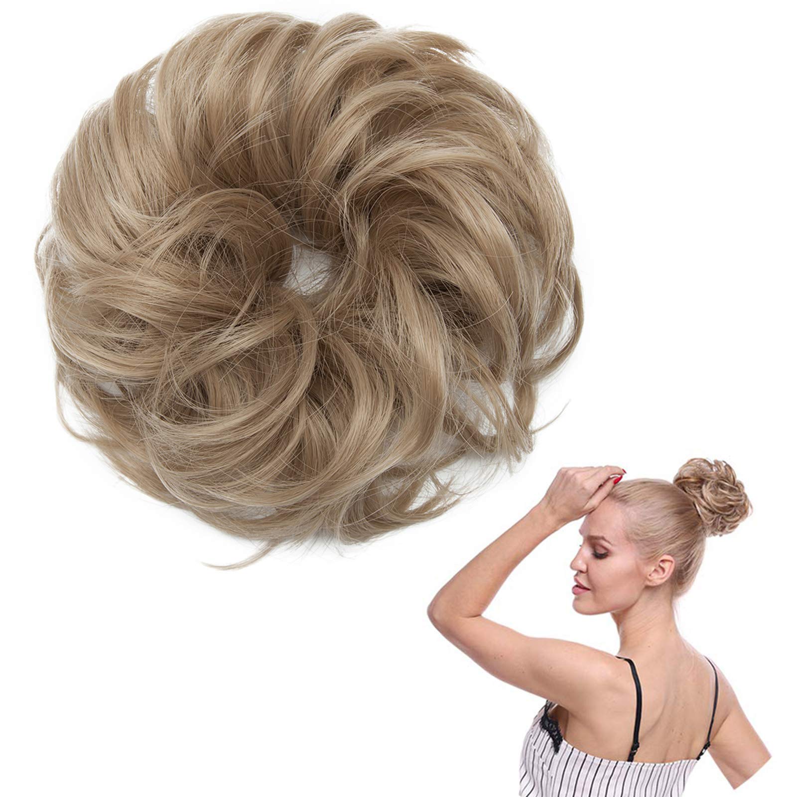 Thick Hair Scrunchie Donut Bun Updo Hairpiece Scrunchy Wavy Curly Messy Hair Ribbon Chignon Ponytail Extension [Sandy Blonde]