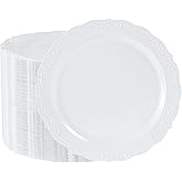 Conflech 100 Pieces White Plastic Plates - 10.25inch Dinner Disposable Plates - Premium Heavy Duty Hard Disposable Dinner Plates - Party Supplies for Birthdays, Celebrations, Thanksgiving Wedding