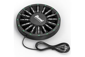 Rechargeable AA Batteries with Charger,BONAI 16 Bay Smart AA AAA Battery Charger and 16 Pack AA Rechargeable Batteries(2800mAh High Capacity, Round-Design Charger)