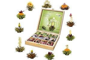 Creano Abloom Tea - Blooming Gift Set in Wooden Box - 12pcs Green, White & Black Tea