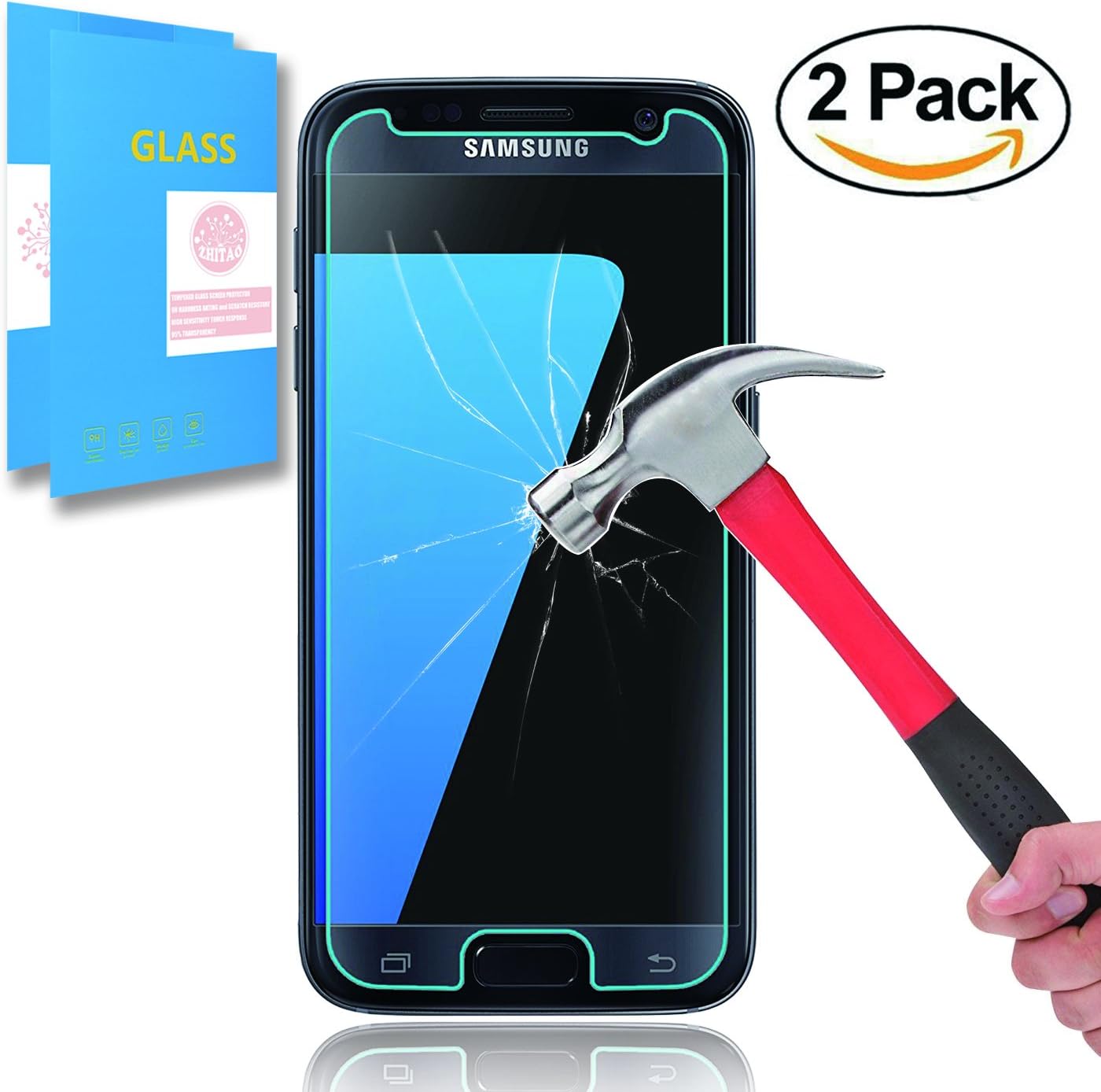 ZHITAO Samsung Galaxy S7 Screen protector 2 Pack Galaxy S7 Tempered Glass Screen Protector 9H Anti-Shatter Glass Protector Bubble Free Anti-Fingerprint