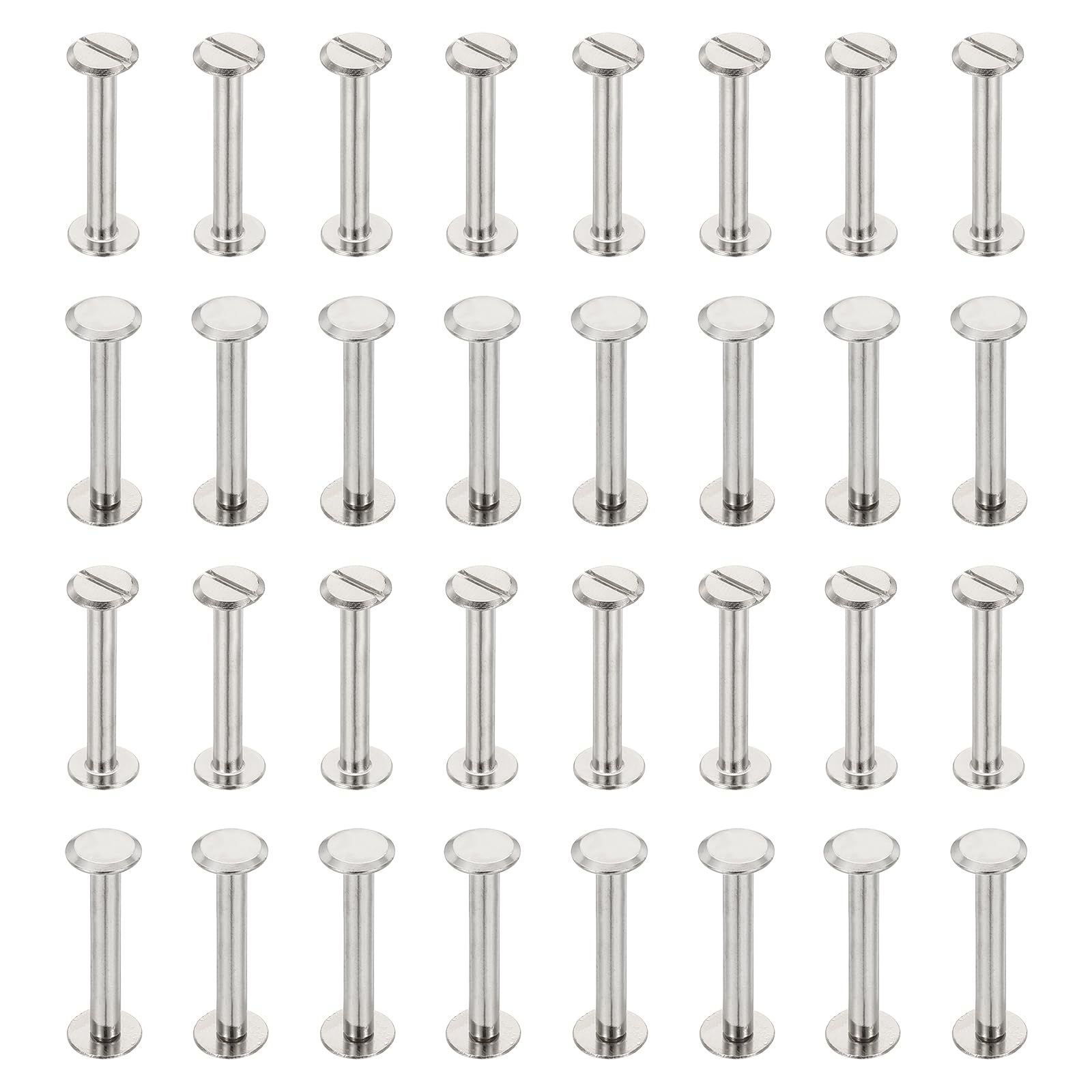 PATIKIL Chicago Screws, 50 Sets M4x27mm Carbon Steel Nickel Plated Chicago Screw Phillips Binding Post Screw Rivets for Leather Belt Scrapbook Photo Albums, Silver