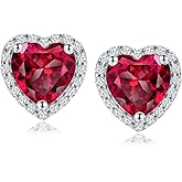 DAYBYDAY Birthstone Earrings for Women 925 Sterling Silver Halo Stud Earrings, Small Round/Cushion/Heart Gemstone Earrings Birthstone Jewelry