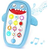 Baby Shark Cell Phone Toy Kids Play Fake Light-up Teether 12+ Months (Blue) | Removable Soft Case Music Adjustable Volume Infant Toddler Learn Phone Preschool Holiday Birthday Present Gift for Girl Boy