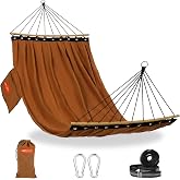 Lazy Daze Camping Hammock, Double Outdoor Hammock with Curved Spreader Bar | Portable Hammock with Carrying Bag, Carabiners, Tree Straps for Patio, Backyard, Balcony, 450lbs Capacity, Brown