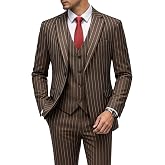 MOGU Mens 3 Piece Pinstripe Suit Slim Fit Double Vents Tuxedo Jacket Vest &amp; Pants Casual Dress Set