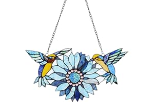 Capulina Mothers Day Sunflower Hummingbirds Gifts Stained Glass Window Hangings Suncatchers Tiffany Art Style Handicrafts Flower Birds Lovers Gifts for Home Window Decor