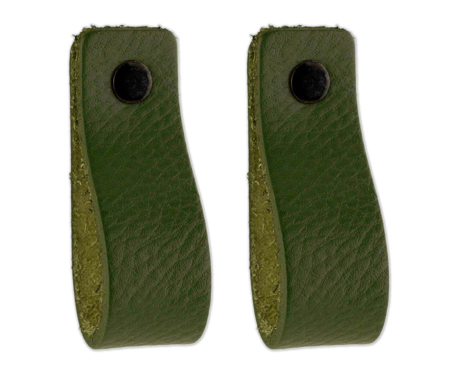 Brute Strength - Leather Handles for Furniture - Olive Green - 2 pcs - 16,5 x 2,5 cm - Cabinet Handle, Door Handle for Kitchen, Bathroom, cabinets, Dresser, Wood