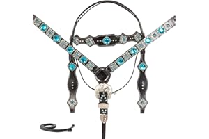 Leather Western Headstall, Breast Collar & Reins Premium Equestrian Trail Horse Tack Set Accessories Hand Carved Tooled Comfo