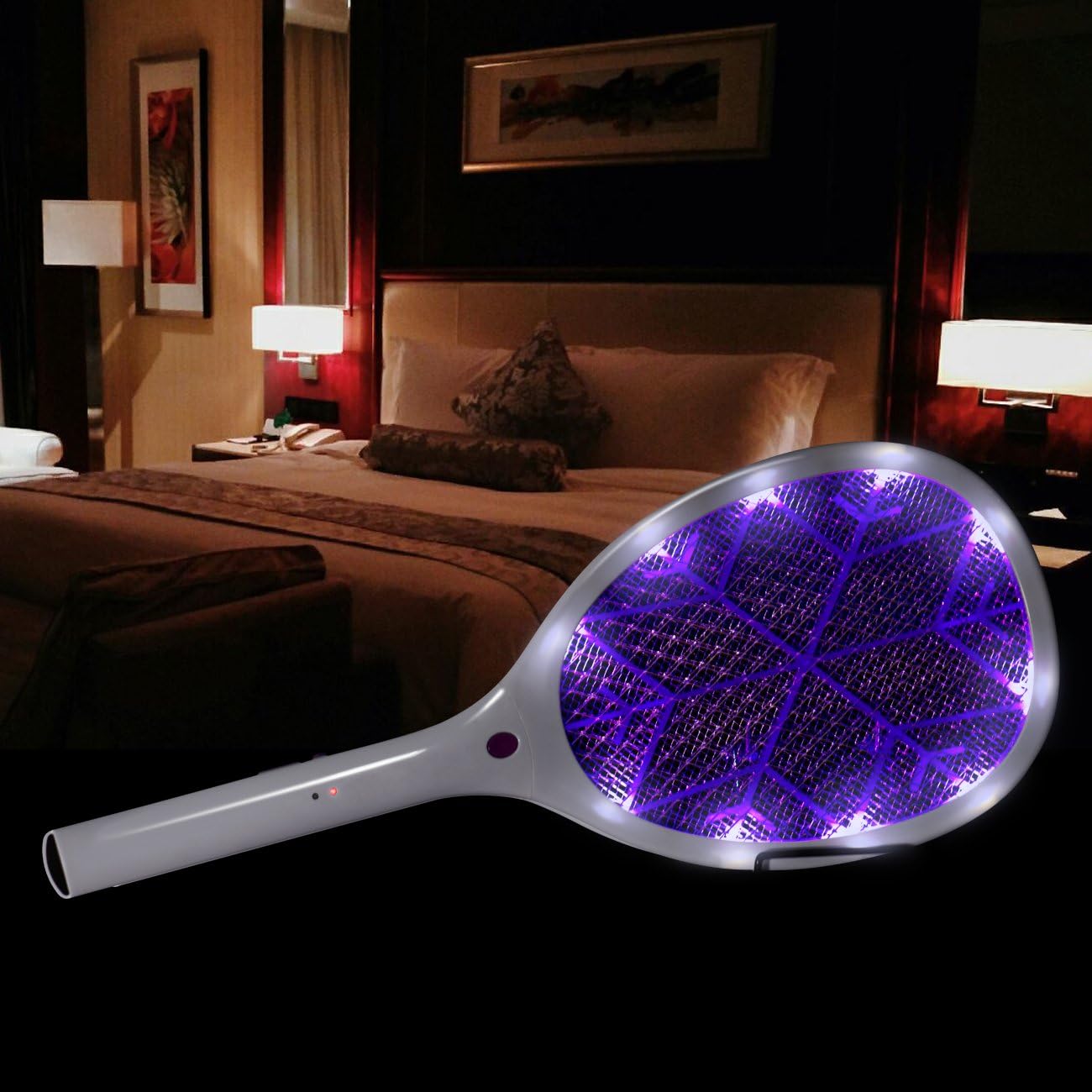 Piazz 2-in-1 Electric Bug Zapper, Fly Swatter Racket Combines Mosquito Trap Lamp, USB Rechargeable Insect Killer / 3000 Volt/Surrounded LED Light for Indoor Outdoor Use