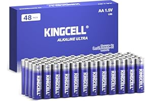 KINGCELL AA Batteries 48 Pack, Alkaline Double AA Batteries 10-Year Shelf Life, High-Performance AA Batteries with Long-Lasting Power Perfect for flashlights, Microphones, remotes, Kids Toys.