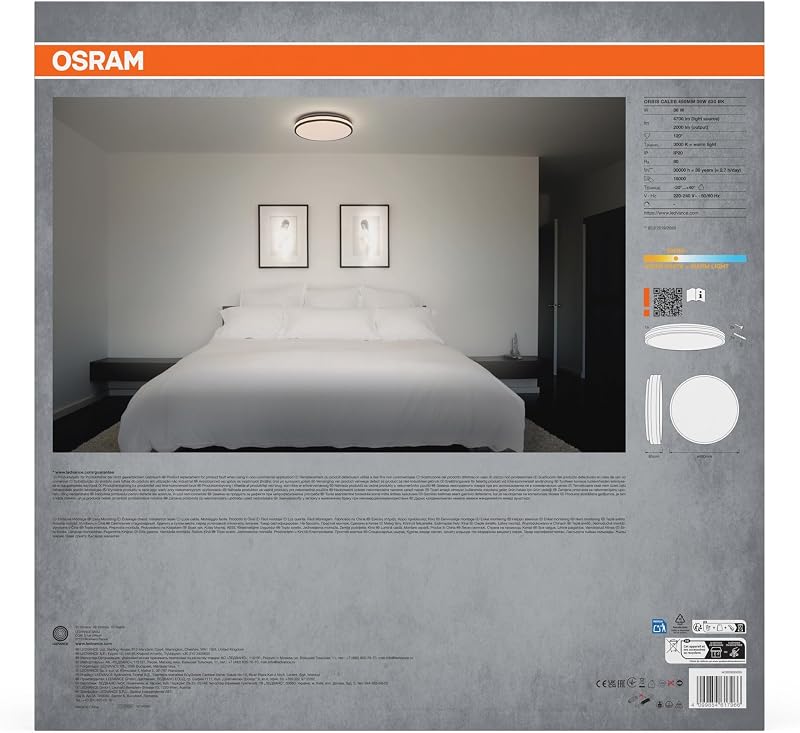 ORBIS Caleb LED 490mm para teto de teto, 36W, 3000K branco quente, Preto, Metal com anel de plástico, IP20