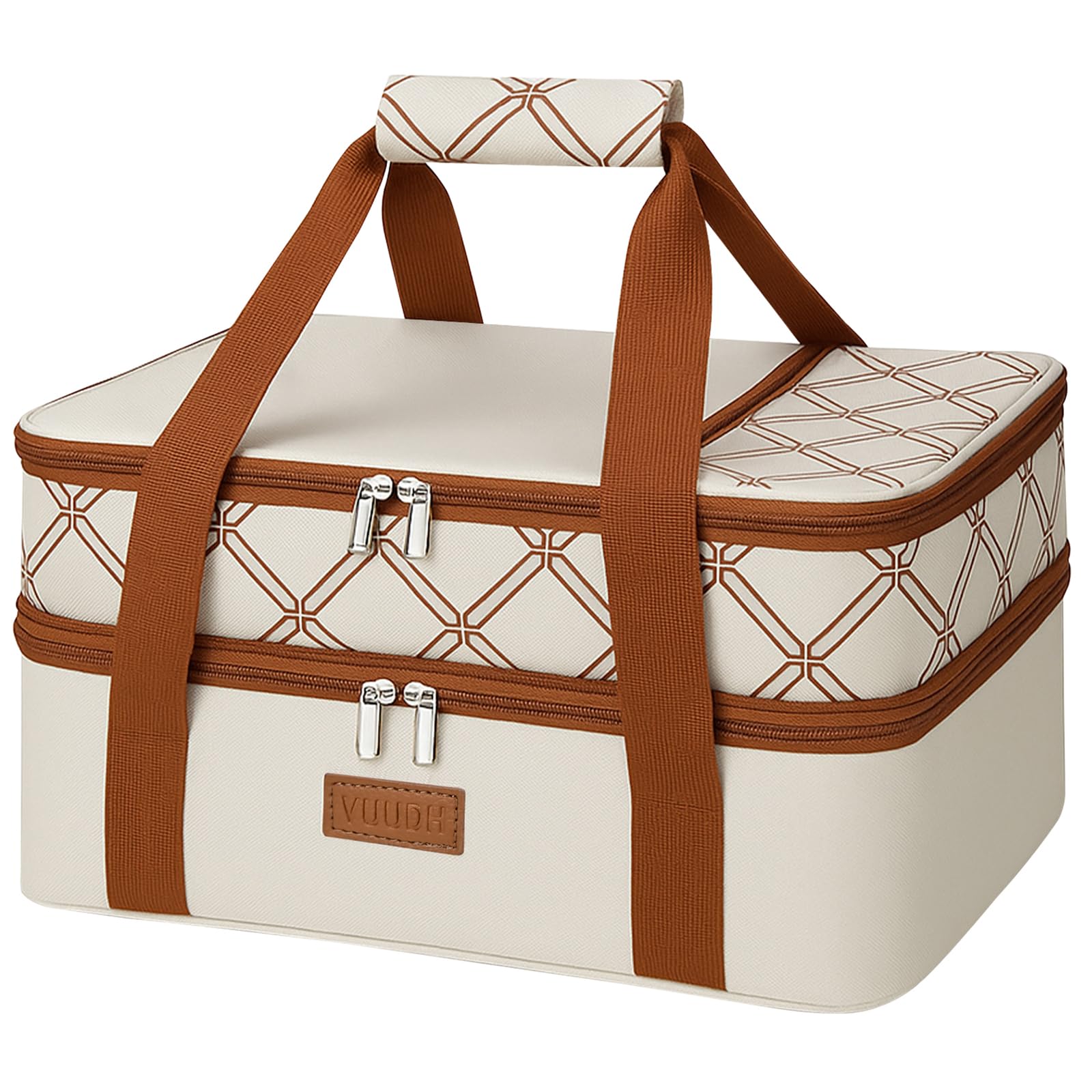 Photo 1 of ?Vuudh Expandable Casserole Carrier Bag, Double Deckered Insulated Food Bag for 2 Dishes, Hot Cold Lasagna Holder Tote for Picnic, Potluck, Travel