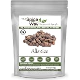 The Spice Way Allspice Whole 4 oz Berries for Curries, Sauces and Soups | A multipurpose whole allspice for pickling, brines, stocks &amp; braises; remove before serving; Kosher Certified; Resealable Bag